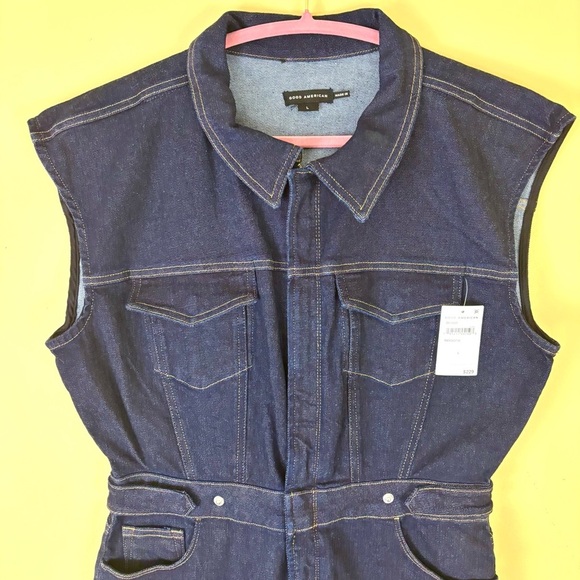 NWT Good American Indigo Trucker Sleeveless Collar Zip/Button Denim Jumpsuit (L) - Picture 4 of 16